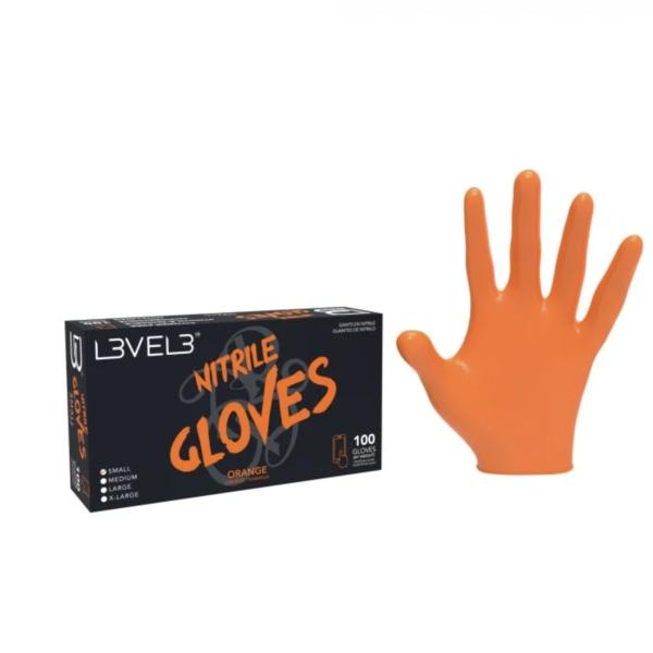 GUANTE PROFESIONAL NITRILO MEDIANO NARANJA 100 UND L3VEL3