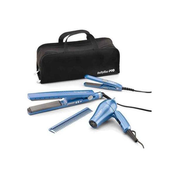 COMBO PLANCHA CABELLO 1-1/4" / MINI PLANCHA 1/2" / MINI SECADORA BABYLISSPRO NANO TITANIUM