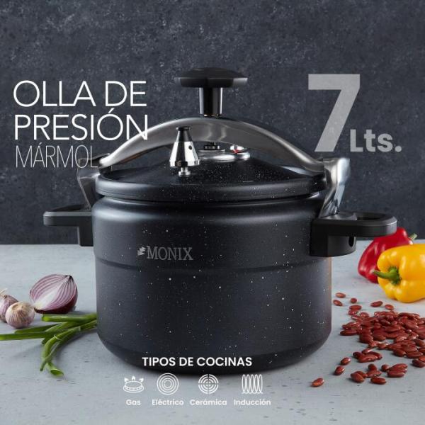 OLLA PRESION 7 LITROS MARMOL NEGRO MONIX