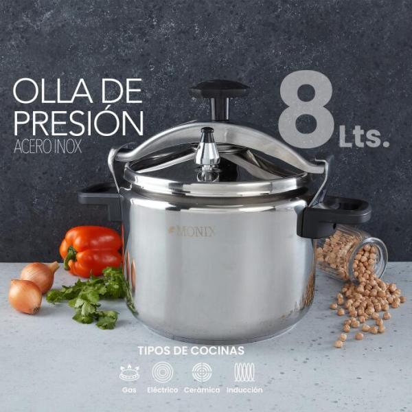 OLLA PRESION 8 LITROS ACERO INOXIDABLE MONIX