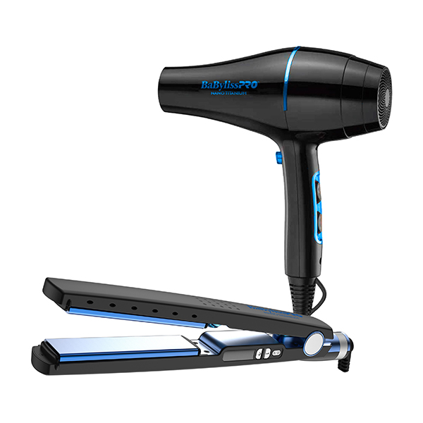 COMBO SECADORA 2000W Y PLANCHA BABYLISSPRO 1-1/4" NANO BLACK TITANIUM