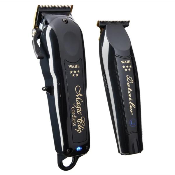 COMBO RASURADORAS CORTADORA Y CONTORNO INALAMBRICA BARBER 5 ESTRELLAS WAHL NEGRO/GOLD