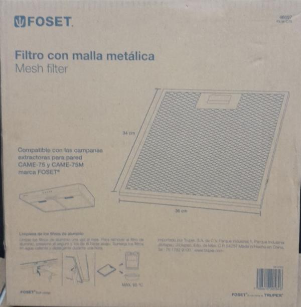 FILTRO EXTRACTOR GRASA PAQUETE DE 2PZS MIDE 34X36CM TRUPER FOSET
